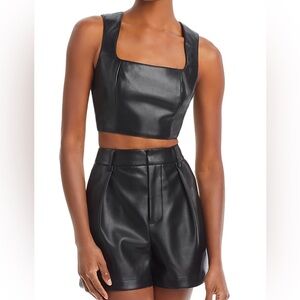Black Leather Shorts Two Piece